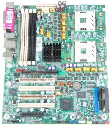 359875-005 Материнская Плата Hewlett-Packard iE7525 Dual Socket 604 4DualDDRII 2SATA U100 PCI-E16x PCI-E8x 4PCI GbLAN AC97 ATX 800Mhz For XW6200